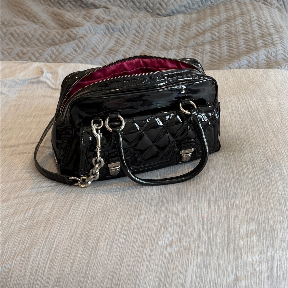 Elegant Black Patent Leather Handbag - Used